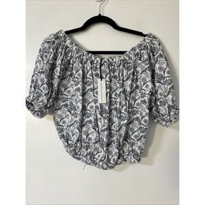 NWT Cupcake and Cashmere Gray Floral 100% Cotton Boat‎ Neck Crop Top Size XL